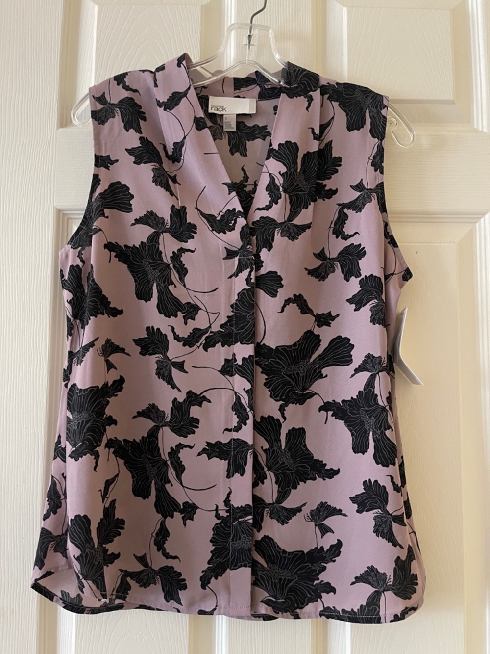 Sleeveless V-Neck Floral Print Blouse - Lavender/Black